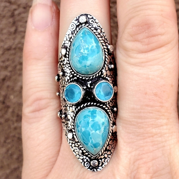 New Mosaic Jasper & Chalcedony 925 Silver Statement Ring. - Picture 11 of 16